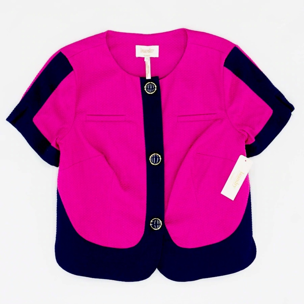 NWT Laundry neon pink shirt sleeve cropped blazer.